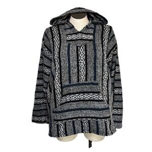 Baja Joe Mens‎ Grey Black White Geometric Baja Hoodie Pullover Size Large